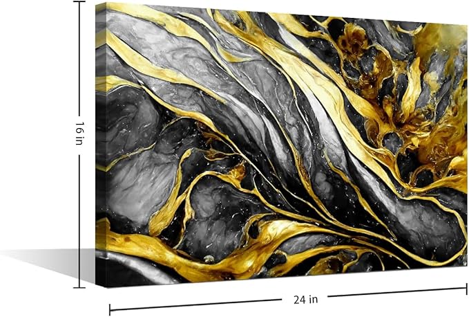 Modern Canvas Wall Art Black and Gold Abstract Poster 1 Panel Canvas Art Native Americans Living Room Bedroom Decor for Restaurant Corridor Wall Decor Stretched and Framed Ready to Hang 24x16 in