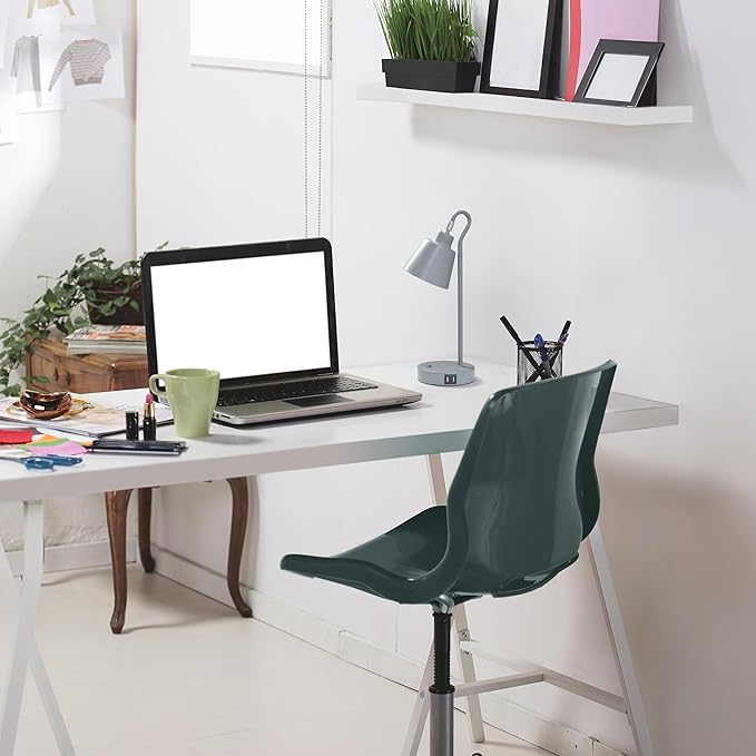 Simple Designs LD1073-GRY 16" Sleek Essentials Metal Looped Desk Task Lamp with Adjustable Shade and Dual USB Ports, for Office, Desk, Nightstand, Gray