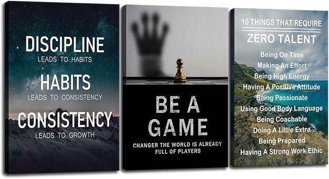 Discipline Habits Consistency Inspirational Wall Art Motivational Quote Canvas Be A Game Changer Print Positive Speech Quotes Canvas Painting Office Wall Decor Framed Artwork [48" W X 24" H]