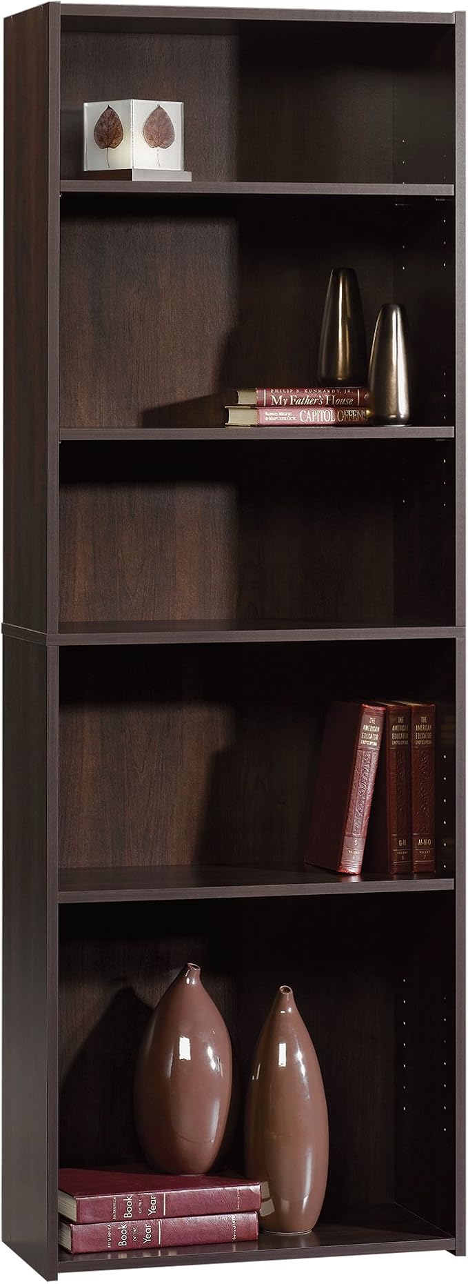 Sauder Beginnings 5-Shelf Bookcase, Bookshelf with Adjustable Storage Shelves, in Cinnamon Cherry finish