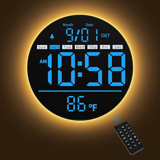 Maxstar Led Digital Wall Clock with Timer, Seconds, Temperature, Date, DST, Nightlight, Alarm Clock, 5-Level Display Brightness, Digital Clock Timer for Classroom, Bedroom, Garage, Gym,Blue