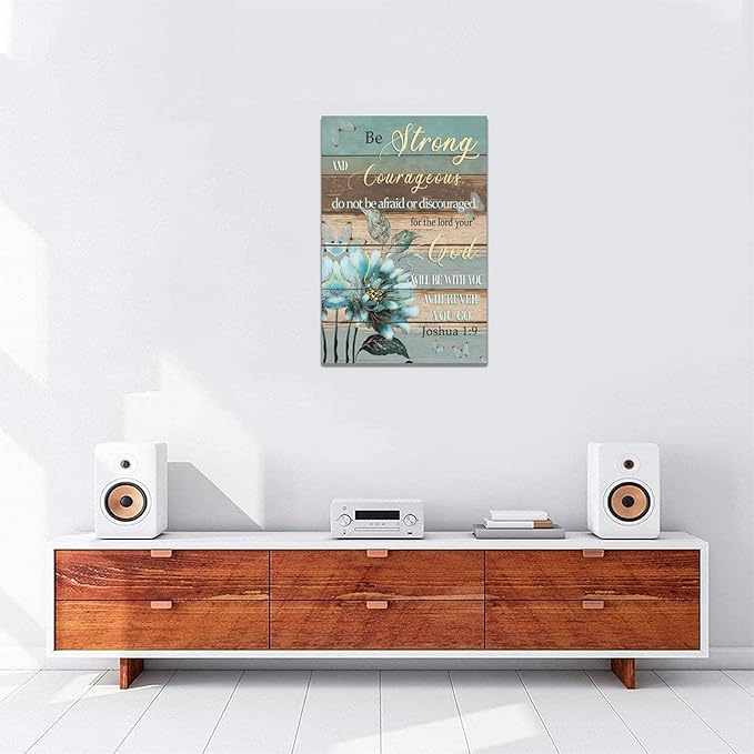 yerretin Christian Wall Art Bible Verse Floral Pictures Wall Decor Religious Scripture Teal Flower Canvas Painting Home Decoration Artwork for Bathroom Bedroom Living Room Office Framed 16"x24"