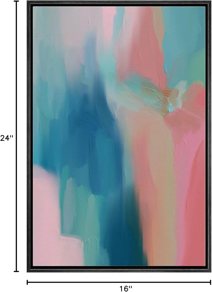 MUDECOR Framed Canvas Print Wall Art Vibrant Blue Pink Pastel Watercolors Abstract Shape Illustrations Modern Art Decorative Bohemian Colorful Chic for Living Room, Bedroom, Office - 16"x24" Black
