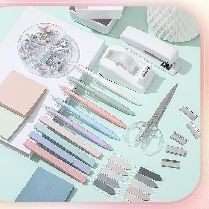 Kosiz 27 Pcs Black and White Desk Accessories Gift for Aesthetic Desk Organizer White Office Supplies Pen Holder Sticky Notes Stapler Binder/paper Clips Scissor Staple for Women(Fashion)