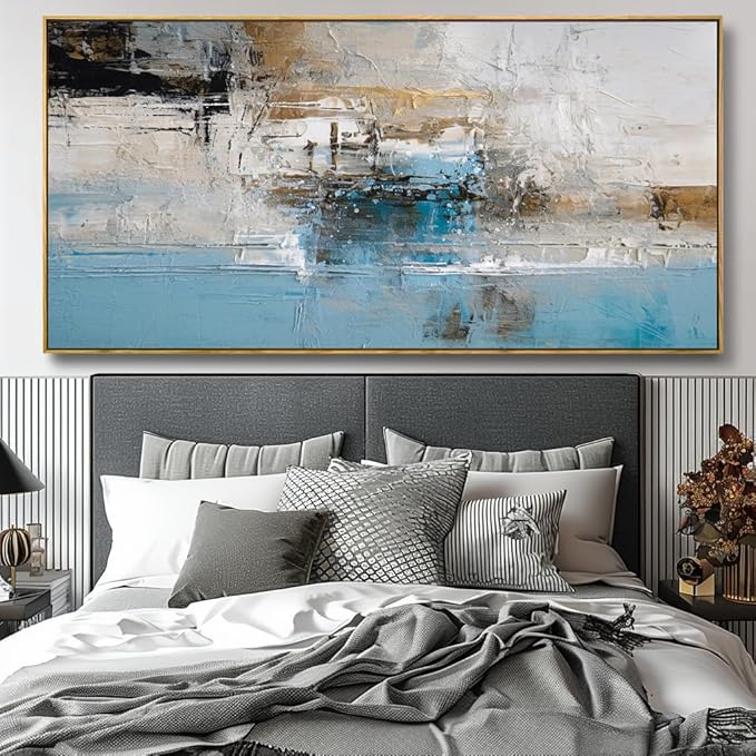 Wall Art Abstract Canvas Painting Blue Fantasy Colorful Wall Decor Modern Artwork for Living Room Bedroom Dining Room Home Office Decor 24"x48" with Framed