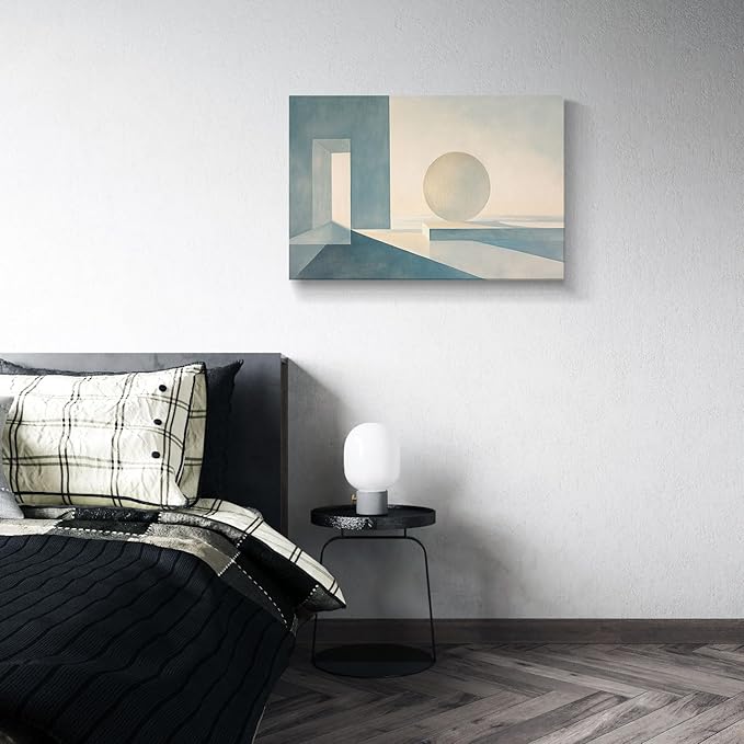 gaosoul Modern Canvas Wall Art Blue White Tranquility Geometric Abstract Oil Painting Minimalism Artwork Prints for Living Room Bedroom Office Decor Framed 30x20in