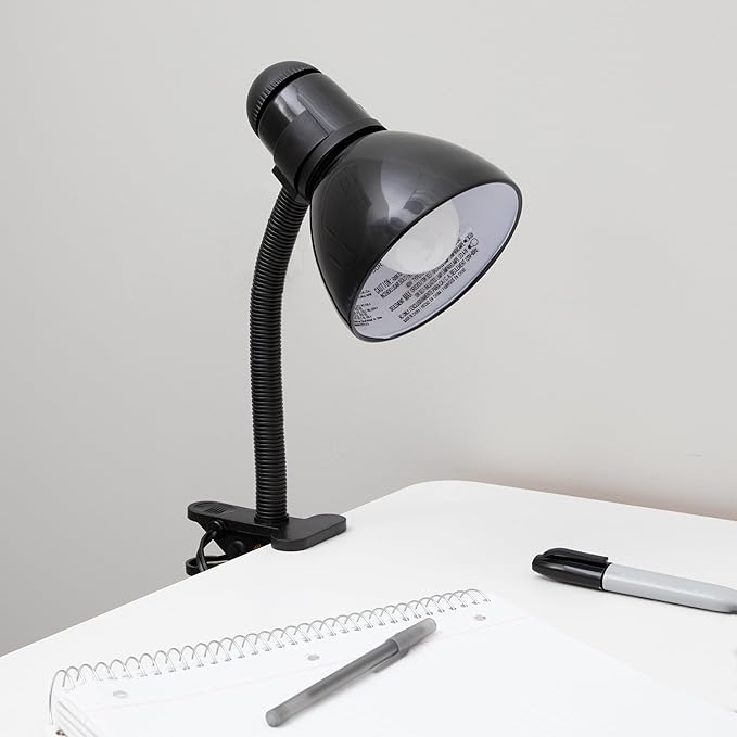 V- Light Black Adjustable Desk Lamp with Heavy Duty Clamp Clip, Flexible Gooseneck Lamp, Bed Light, Reading Lamp, or Study Light, 14 inches