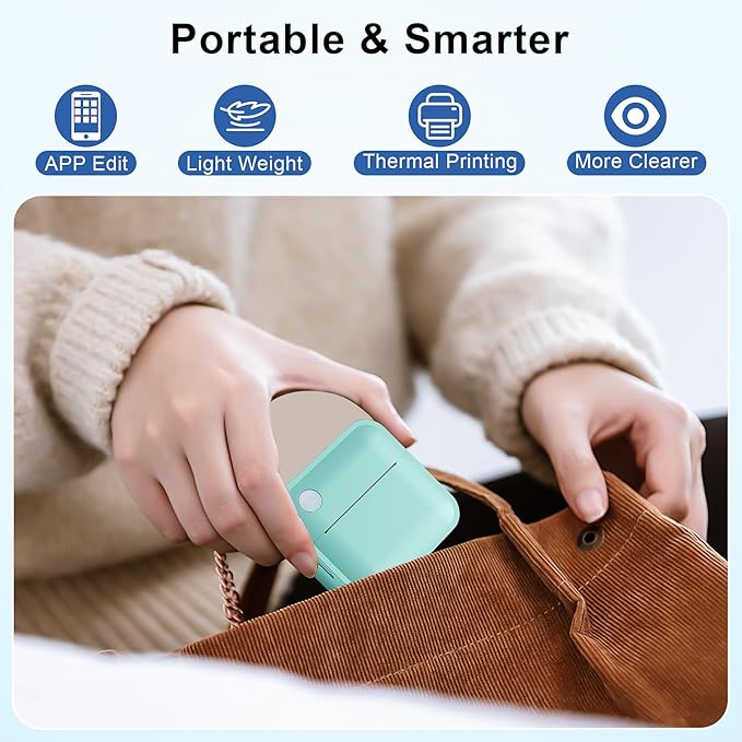 Label Maker Machine with Tape - Thermal Label Printer Bluetooth Label Maker Machine, Mini Printer Sticker Maker for Home, Kitchen, School, Office Organization (Green)