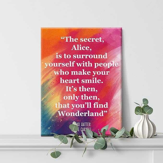 Inspirational Wall Art the Secret Quote Alice In Wonderland Watercolor Canvas Painting Prints for Home Wall Decor Framed Book Quote Artwork Gifts(12x15 Inch)