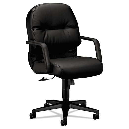 HON Pillow-Soft Mid-Back Chair with Center-Tilt and Fixed Arms, Black