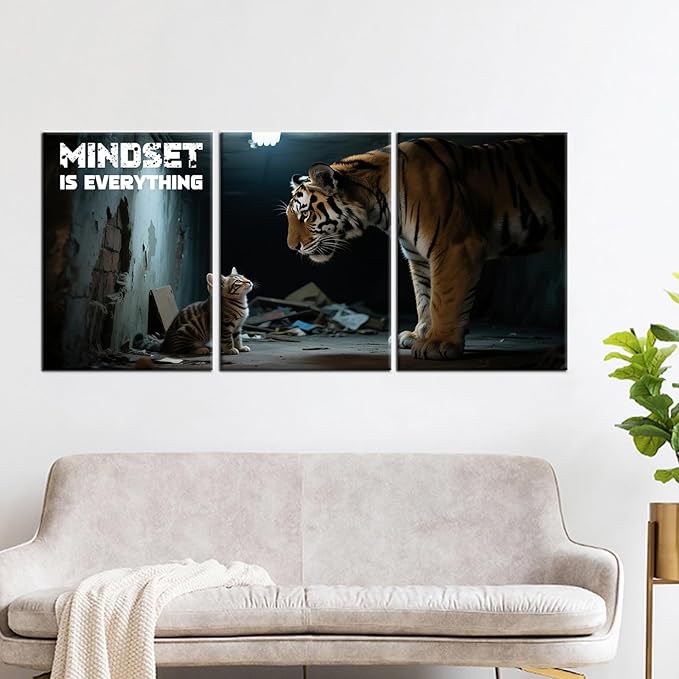YSPCSUN 3 Pieces Entrepreneur Quotes Wall Art Mindset is Everything Print Poster Positive Inspirational Picture Painting for Office Bedroom Living Room School Wall Decor Ready to Hang [60''Wx28''H]