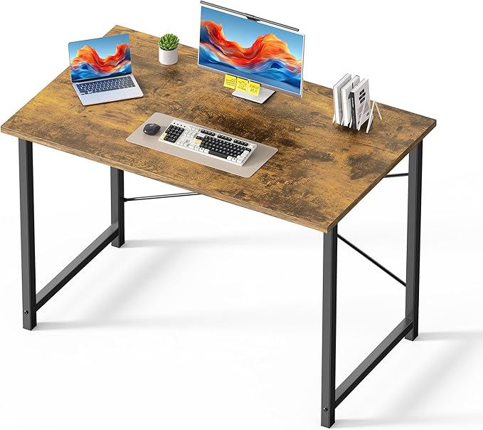 OLIXIS 44 Inch Computer Office Desk for Small Spaces, Writing Gaming Work Desk Modern Study Table with Metal Frame Home Bedroom, Rustic Brown