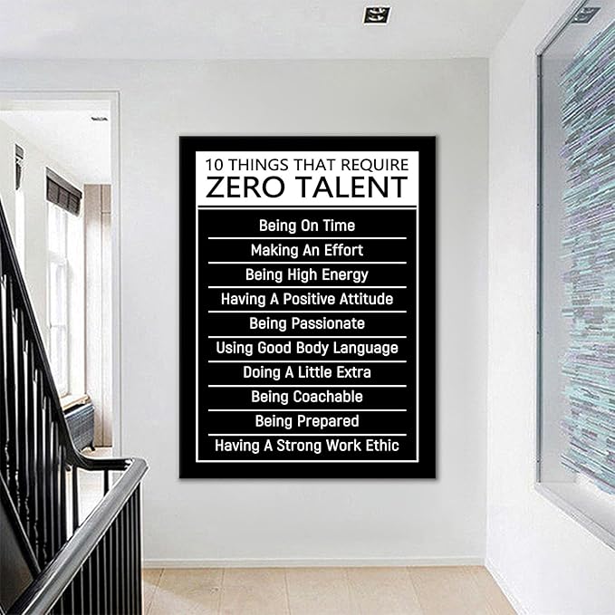 DINGFUN Extra Large Motivational Canvas Wall Art 10 Things That Require Zero Talent Framed Inspirational Quotes Prints Entrepreneur Success Decor for Startup Workspace Living Room, 40x30 Inch