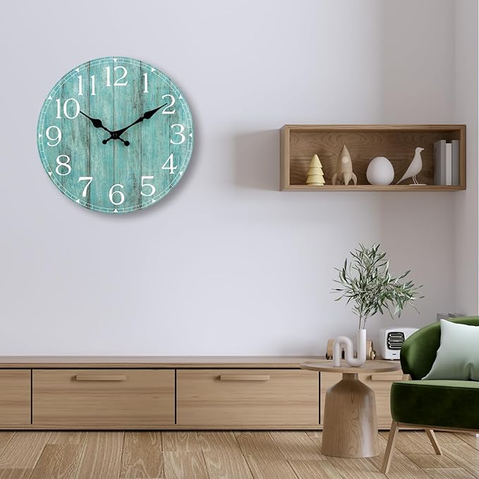 HYLANDA 12 Inch Teal Wall Clock - Silent, Non-Ticking, Battery Operated, Turquoise, Decorative, Unisex