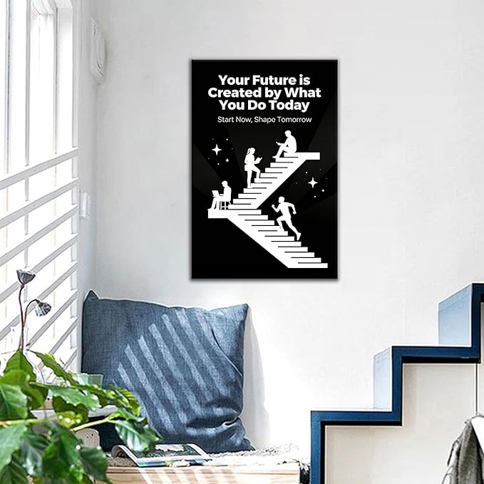 PSYYSP Motivational Wall Art Inspirational Quotes Office Decor Your Future Is Created By What You Do Today Canvas Print Framed Success Poster For Study Room Gym Entrepreneurs Small 12x18 Inch