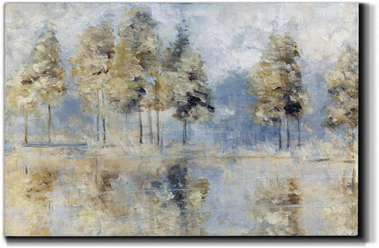 Landscape Wall Art Premium Gallery Wrapped Canvas Abstract Ocean Forest Modern Artwork Decoration for Living Room Kitchen Bathroom Office, Ready to Hang