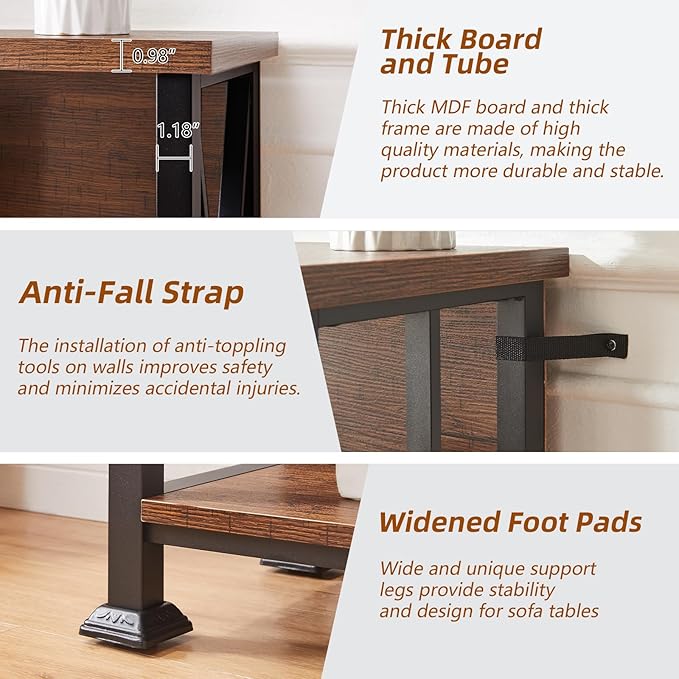 HOMBAZAAR Bookshelf,Small Industrial Bookshelf with Engineered Wood Shelves,3 Tier Shelf Bookcase with Metal Frame,Short Book Shelf for Living Room,Small Space and Office,Rustic Brown
