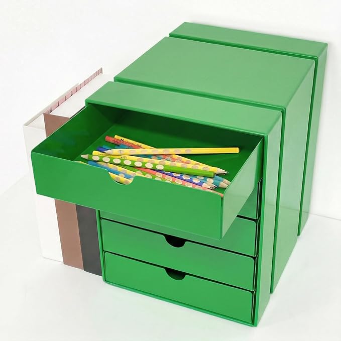 Modern Steel 5-Drawer File Cabinet For Desk, Document Storage Box, Office Desktop Filing Organizer, Drawer Organizer, desk caddy (Green)