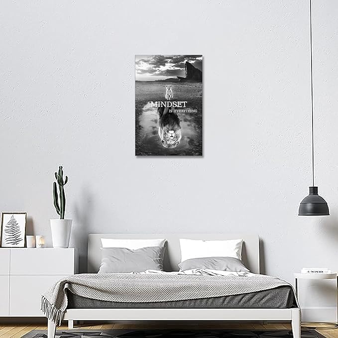 Lion Wall Art Mindset Motivational Animals Prints Poster for Office Wall Decor Modern Canvas Framed Artwork Pictures Ready to Hang28x44inches
