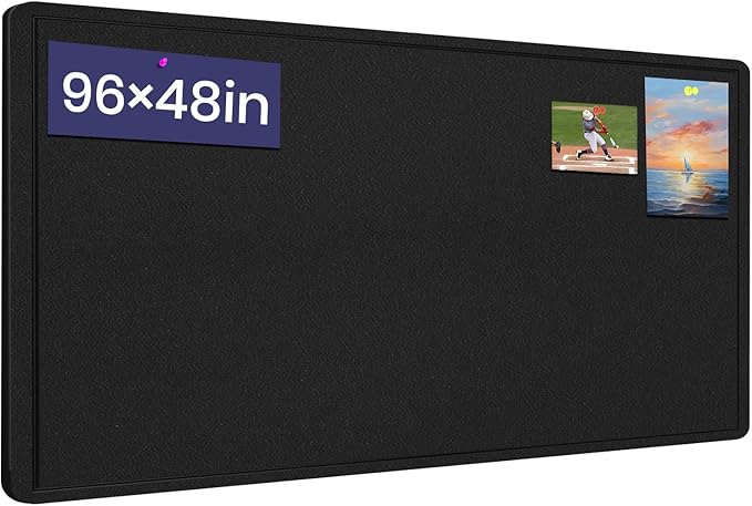 Extra Large Bulletin Board, 95 X 47 inches Cork Board with 30 Pushpin, 8' x 4' Felt Cork Board Notice Pin Board, Self-Adhesive Vision Board Mood Board Foldable Photo Board for Wall - Black