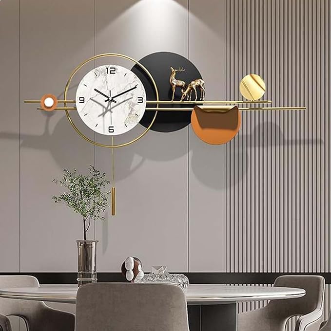 Wall Clock Large Wall Clocks,3D Elk Decorative Modern Silent Wall Clock Metal Wall Art for Living Room Kitchen Bedroom Office Decor Clock (One Color 110 CM/43 in)