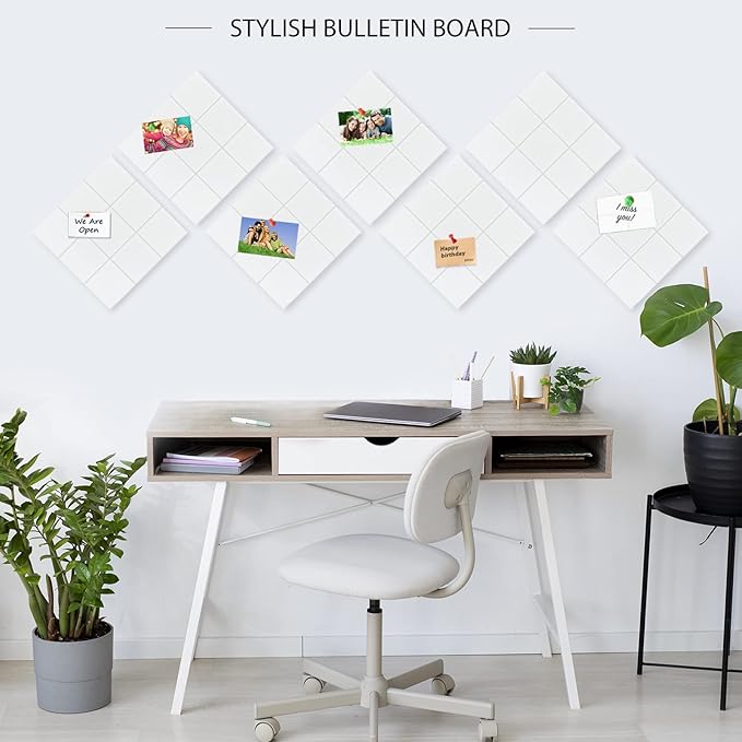 BXI Felt Bulletin Board - 12 X 12 X 3/8 Inches 6 Pcs Self-Adhesive Poster Cork Board with 30 Push Pins, Thick Pin Tiles Display Vision Board, Photo Picture Panels for Home Office Classroom Walls