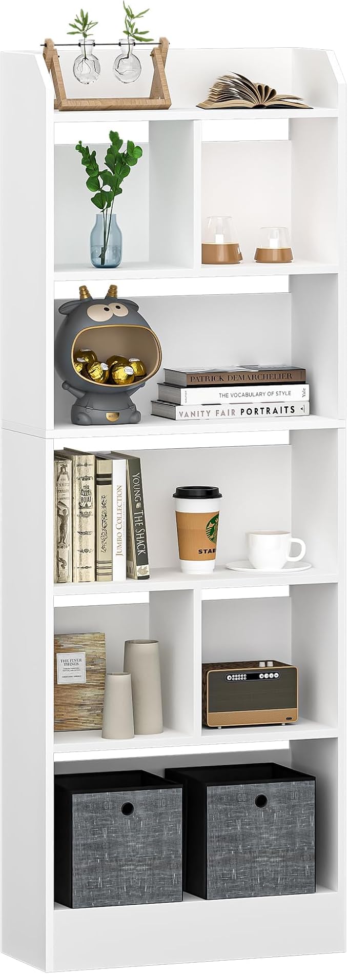 Bookshelf, Bookcase with Storage, 6-Tier Open Tall Bookshelves, Floor Display Shelves, for Living Room, Home Office, Bedroom, Modern Style, White BC11103X