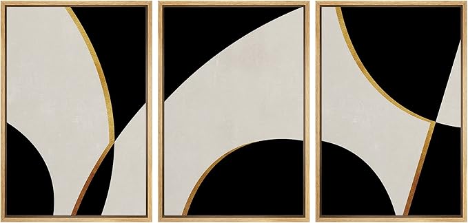 IDEA4WALL Framed Canvas Print Wall Art Set Art Deco Mid-Century Black Gold Polygons Abstract Shapes Illustrations Modern Art Contemporary for Living Room, Bedroom, Office - 24"x36"x3 Natural