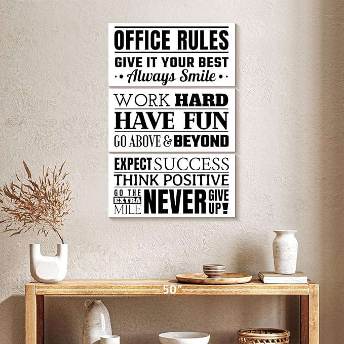 Elephant Stock - Fun Office Rules Wall Art - Vertical Multi Panel Canvas - 3 Piece Living Room Wall Decor - Digital Art Inspirational And Typography Multi Piece Wall Art - White And Black Decor - 24" x 38"