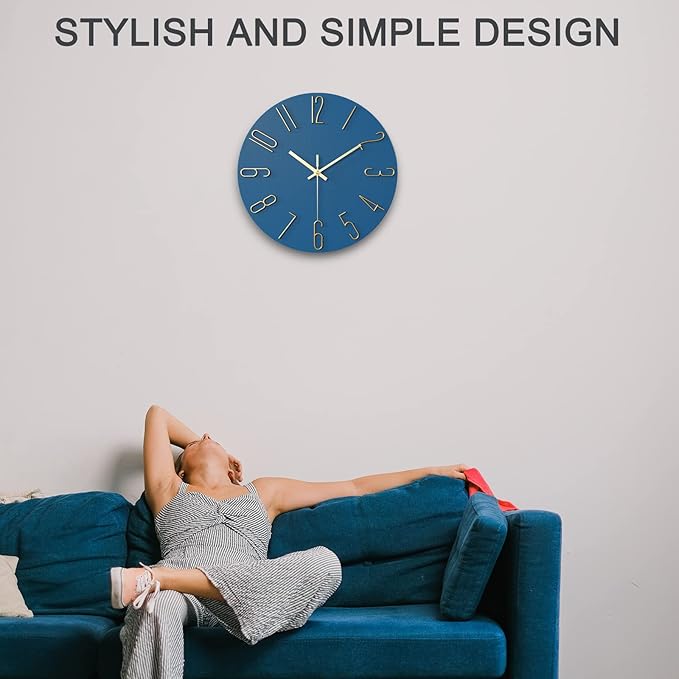 wall Clock, Silent Clock, wall Clocks Battery Operated， 12 inch Modern wall Clock, Suitable for Offices, Living Rooms, Kitchens, Homes, Schools (Blue)