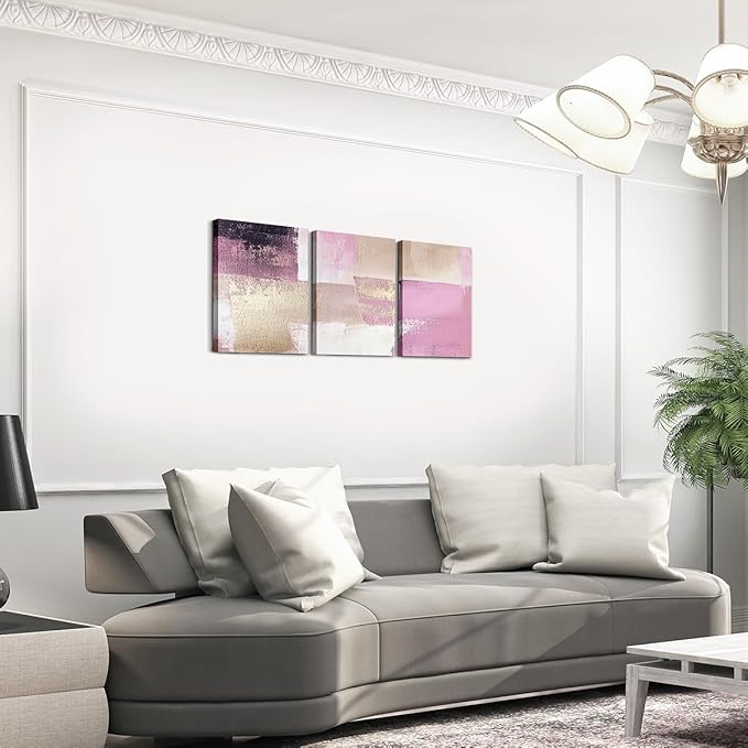 jejeloiu 12"x16"x3pcs Light Pink Abstract Oil Painting Office Decorations Artwork Posters Abstract Art 3 Piece Canvas Wall Art for Living Room Bedroom Modern Picture Wall Decor