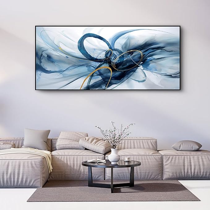 XLSJERST Abstract Wall Art for Living Room - Extra Large 70x31 Inches Canvas Frame Wall Decor Blue Picture Artwork for Bedroom Office Home Decoration