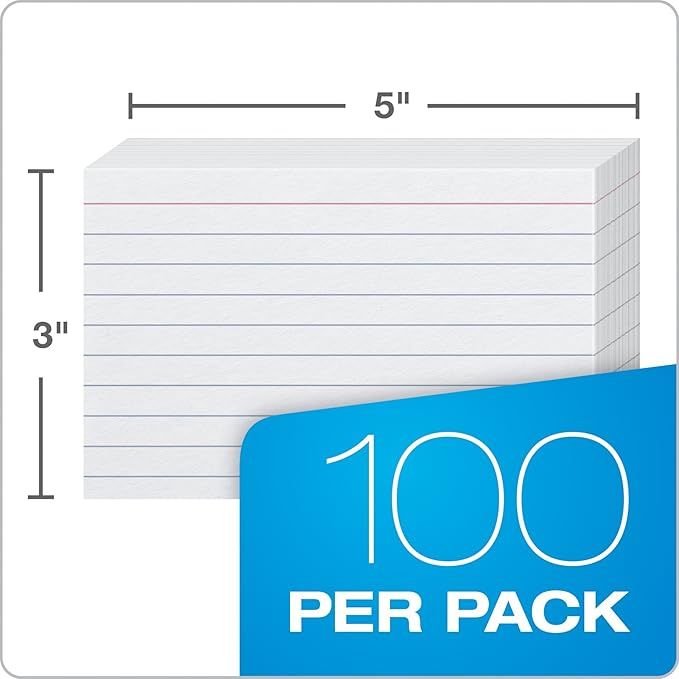 Oxford Index Cards, 3" x 5", White, 100 Per Pack | Heavyweight | Ruled | Pack of 2