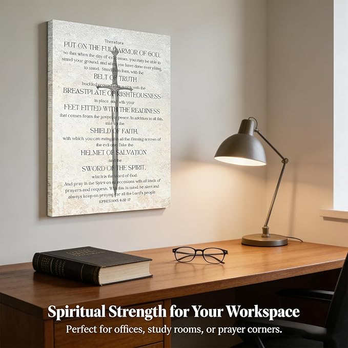 Christian Spiritual Armor Canvas Wall Art Ephesians 6:11 Bible Verse Painting Picture armor of god Wall Decor Religious biblical Poster Print Artwork for Church Office Bedroom 24x36in Wrapped Canvas