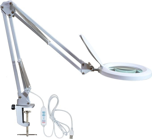 (New Model) Neatfi LED Magnifying Lamp with Clamp | 2.25x Magnification | 120 SMD LEDs | 1,200 Lumens | 12W | Adjustable Color Temperature Desk Lamp Magnifier (White, 5-Inch Lens, 5 Diopter)