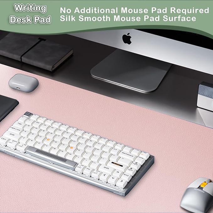 Boutilon Leather Desk Pad Protector,Non-Slip Mouse Pad,Laptop Desk Pad,Office Mouse Mat,Waterproof Leather Desk Blotter,Desk Writing Pad for Office and Home (M-Light Pink,30"x14")