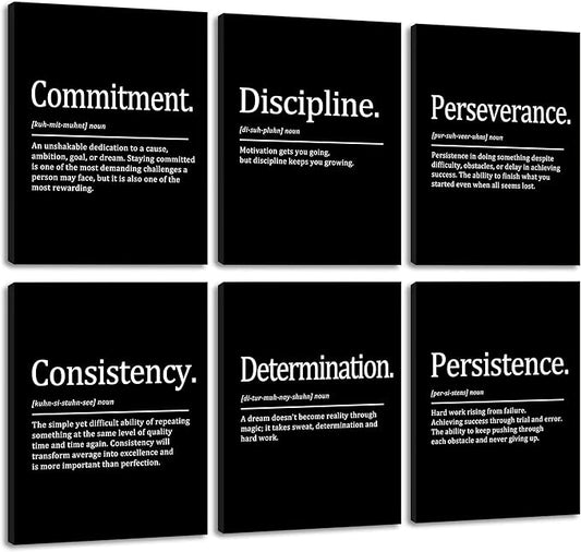 COSCTOR Set of 6 Motivational Wall Art Decor Inspirational Quotes Framed Canvas Black and White Pictures for Workplace Office Garage Gym Classroom Bedroom(Framed,24x36)