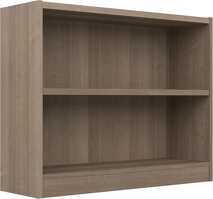 Bush Home Universal Small 2 Shelf Bookcase in Ash Gray, Low Storage and Display Bookshelf for Home Office or Living Room Organization