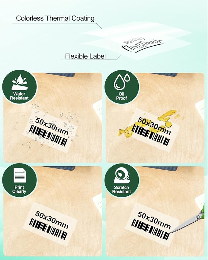 Phomemo M220 Label Maker Green & 1 Roll Transparent Thermal Label 1.96"x1.18"(50x30mm), Upgrade 3 Inch Barcode Portable Printer, for Office & Small Business, Compatible with Phones&PC