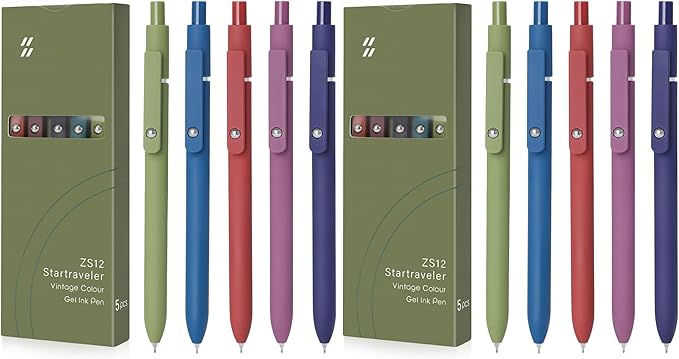 FIOVER Gel Pens, 5pcs 0.5mm Quick Dry Black Ink Fine Point Smooth Writing Pens High-End Series Ballpoint for Office School Supplies(Retro color) (Pack of 2)
