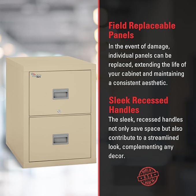FireKing Patriot Vertical 2 Drawer Legal and Letter Fire Safe File Cabinet with Key Lock, 1 Hour Fire Rated, UL Rated & Water Resistant Home Safe, Made in The USA, Parchment