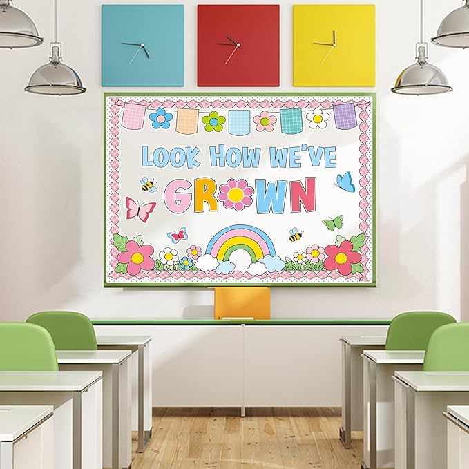 Spring Flower Bulletin Board Decorations Set with Borders Motivational Grow Floral Classroom Decor for Teachers Cute Wildflowers Positivity Cutouts for Class School Classroom Bulletin Board Decoration