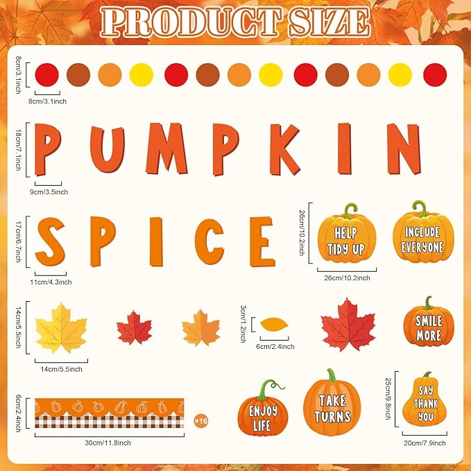 gisgfim Thanksgiving Pumpkin Bulletin Board Decorations Fall Classroom Pumpkin Spice and Ways to Be Nice Paper Cutouts Autumn Bulletin Board Set DIY Craft for School Office Wall Door Decor Supplies