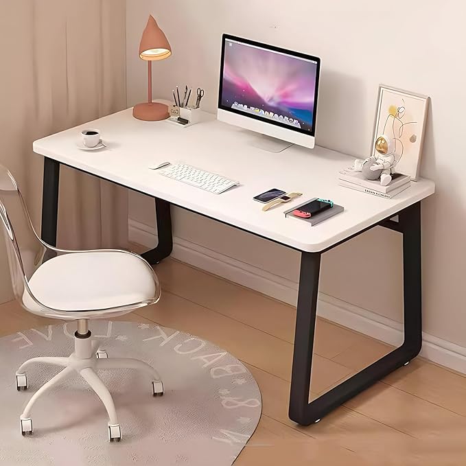 Solid Wood Computer Desk,Modern Simple Computer Desk,Study Writing Desk,Home Office Desk with Metal Legs,Laptop Pc Table Workstation for Home Office(120x60x74cm(47x24x29inch), White B)