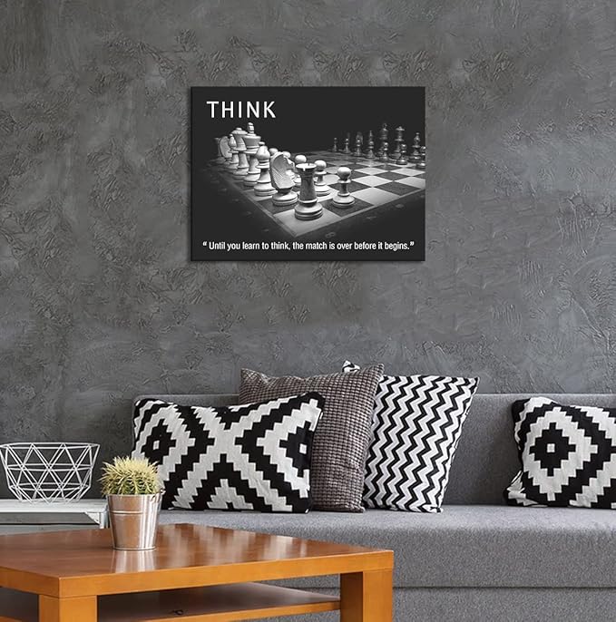 Inspirational Framed Office Art Canvas Paintings Until You Learn to Think,The Match Is Over Before It Begins Positive Quotes Wall Art Black and White Posters, Framed 16x12 inch
