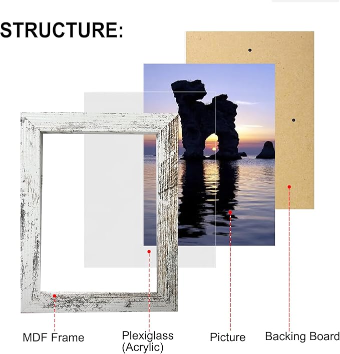 Pacome Collage Picture Frame with Two 11x14, Four 8x10, Four 5x7 Gallery Wall Frame Set, 10 Pack Farmhouse wood Photo Frames for living room Wall Gallery Decor or Desk,Rustic White