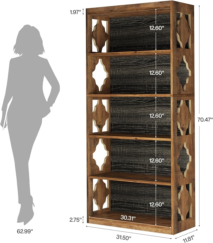 Tribesigns 6-Tier Bookcase, 70-Inch Tall Freestanding Bookshelf with Storage Shelves, Open Bookcase Wood Display Shelving Unit for Living Room Bedroom, Vintage Brown & Gray