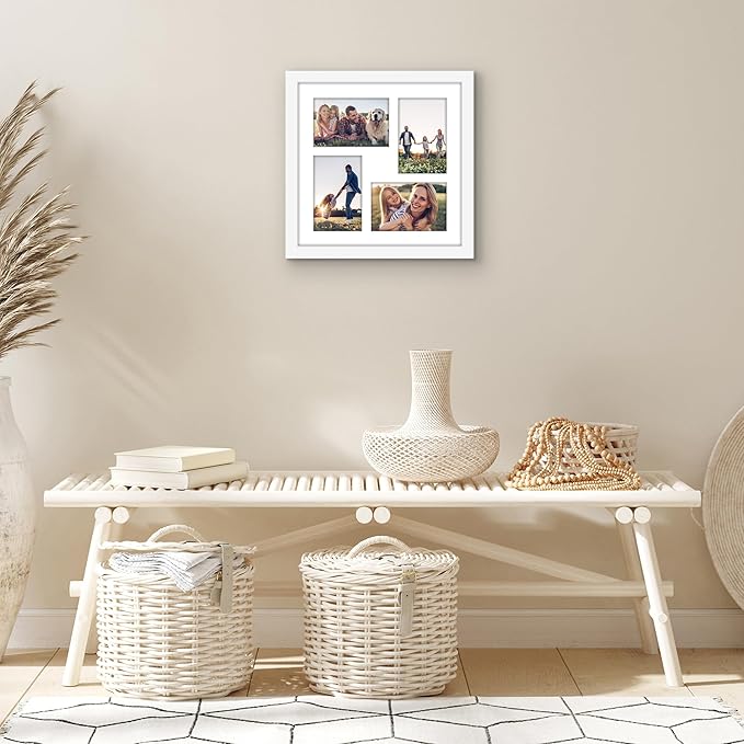 Americanflat 4x6 Collage Picture Frame with Shatter-Resistant Glass - Fits Four 4x6 Photos or Use as One 12x12 Picture Frame - Signature Collection - Collage Frames for Wall Display - White