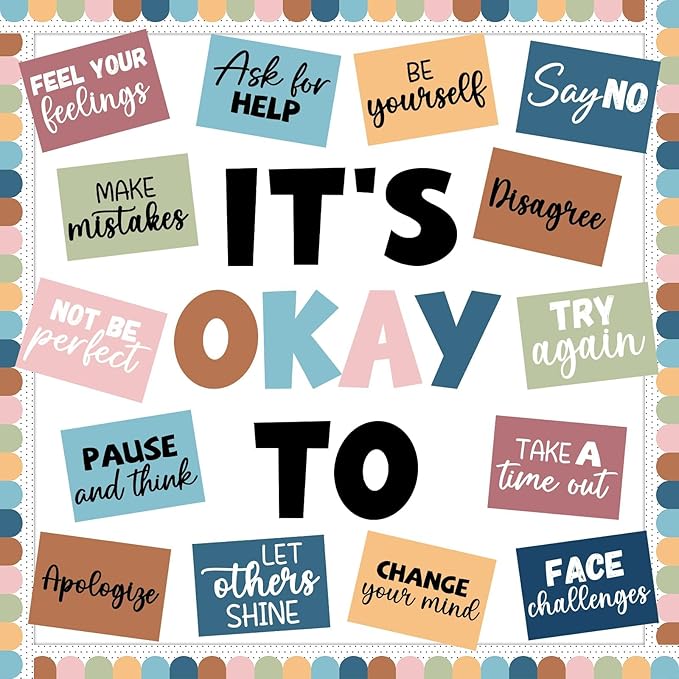 Mental Health Poster IT’S OK to Boho Bulletin Board Set Therapy Classroom Decorations Growth Mindset Inspirational Positive Affirmations Wall Art Decor for Kid Teacher School Counselor Supplies