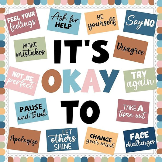 Mental Health Poster IT’S OK to Boho Bulletin Board Set Therapy Classroom Decorations Growth Mindset Inspirational Positive Affirmations Wall Art Decor for Kid Teacher School Counselor Supplies
